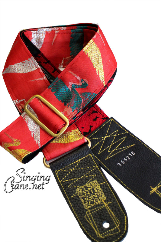 Singing Crane - Beautiful guitar strap - SC105215 : Akatsuru-black 