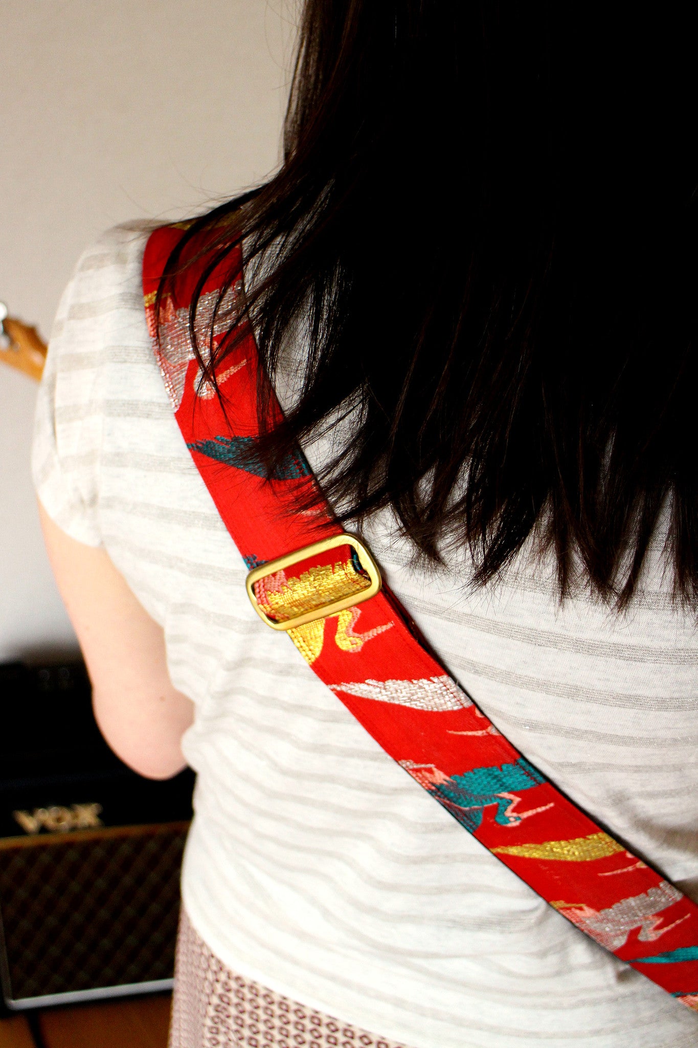 Singing Crane - Beautiful guitar strap - SC105215 : Akatsuru-black 