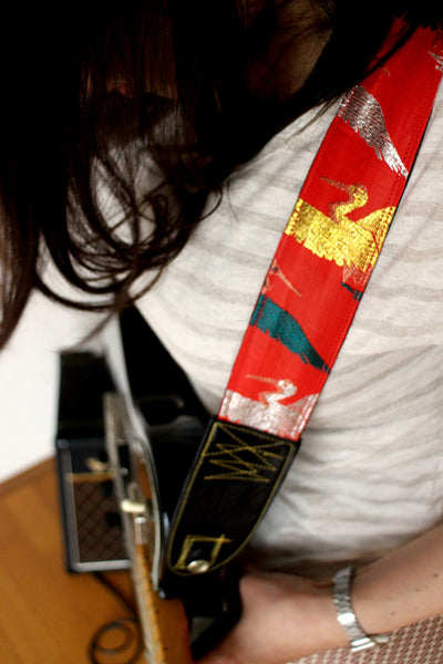 Singing Crane - Beautiful guitar strap - SC105215 : Akatsuru-black 
